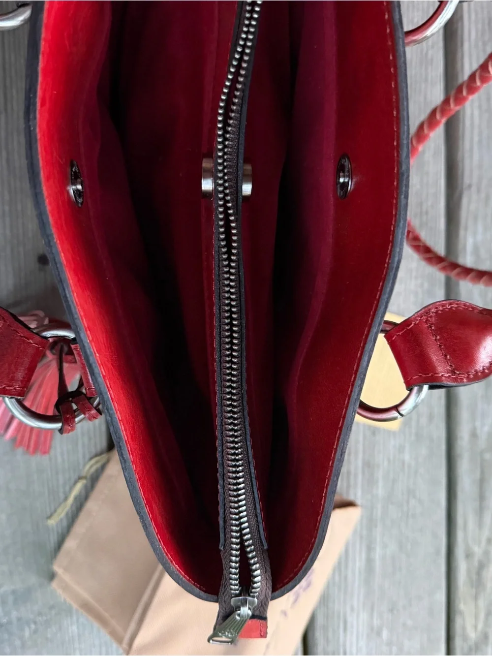 Patricia Nash Red Floral Tooled Full Grain Leather Satchel